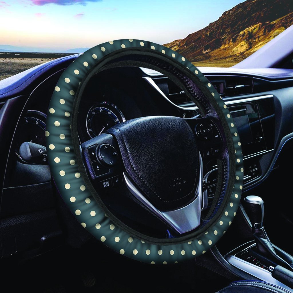Vintage Black Tiny Polka Dot Steering Wheel Cover-grizzshop