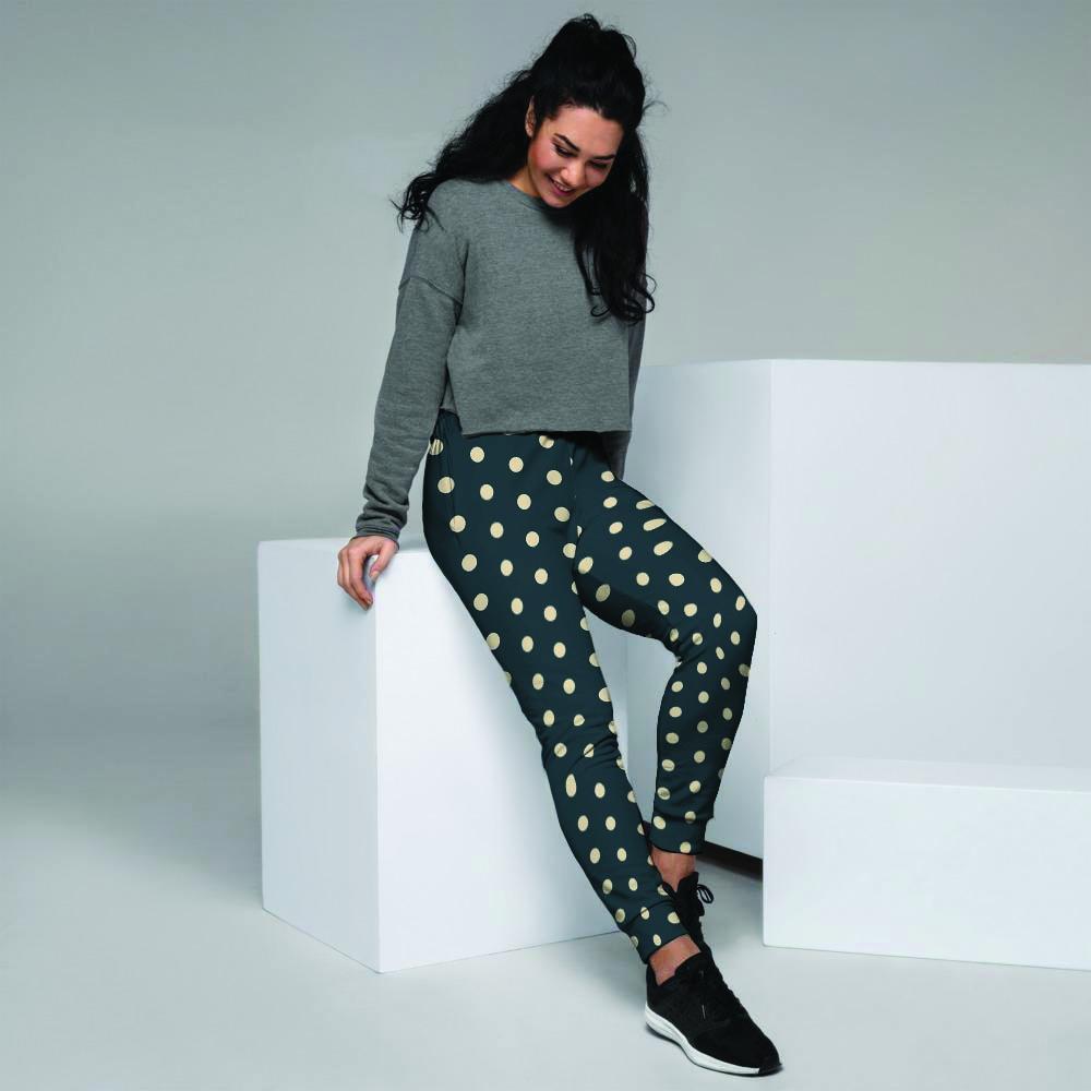 Vintage Black Tiny Polka Dot Women's Joggers-grizzshop