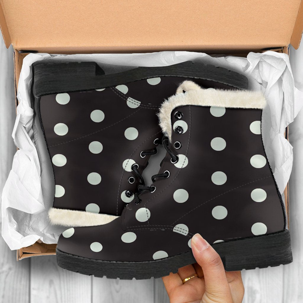 Vintage Black White Polka dot Pattern Print Comfy Winter Boots-grizzshop