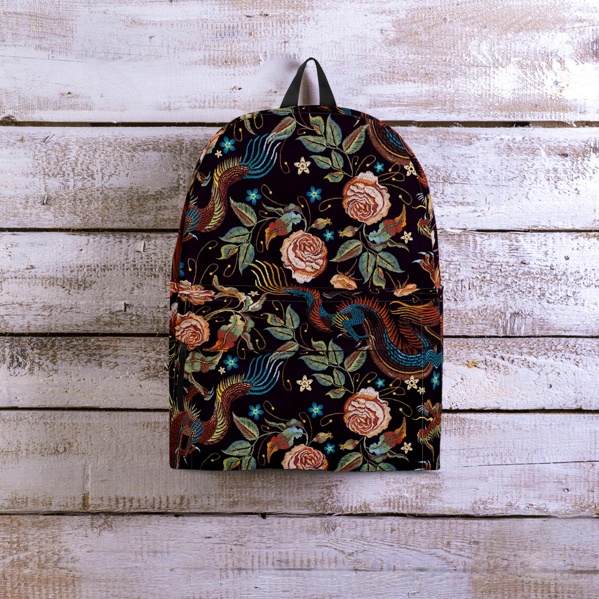Vintage Chinese Dragon Floral Print Backpack-grizzshop