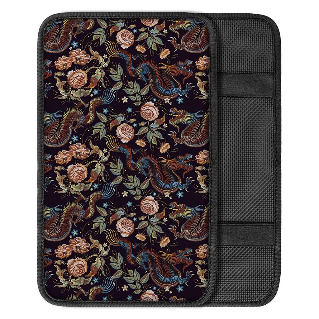 Vintage Chinese Dragon Floral Print Car Console Cover-grizzshop