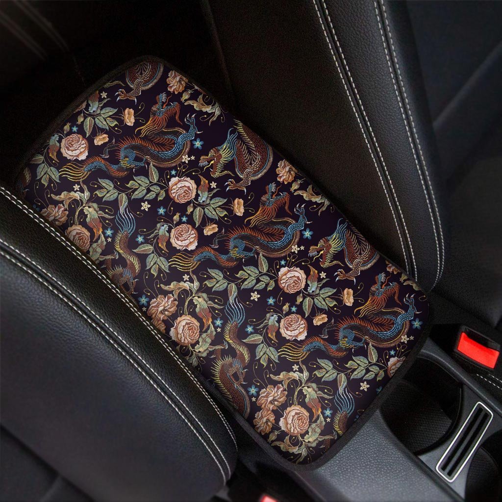 Vintage Chinese Dragon Floral Print Car Console Cover-grizzshop