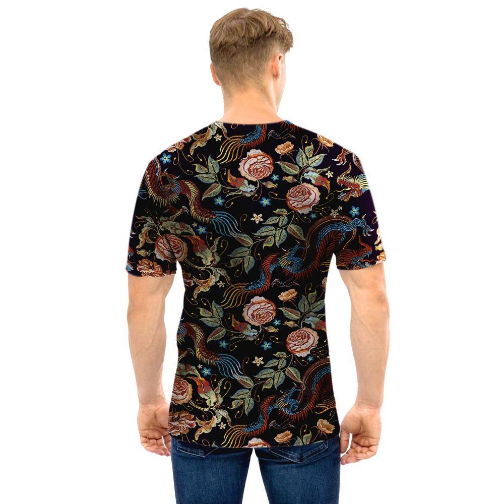 Vintage Chinese Dragon Floral Print Men T Shirt-grizzshop