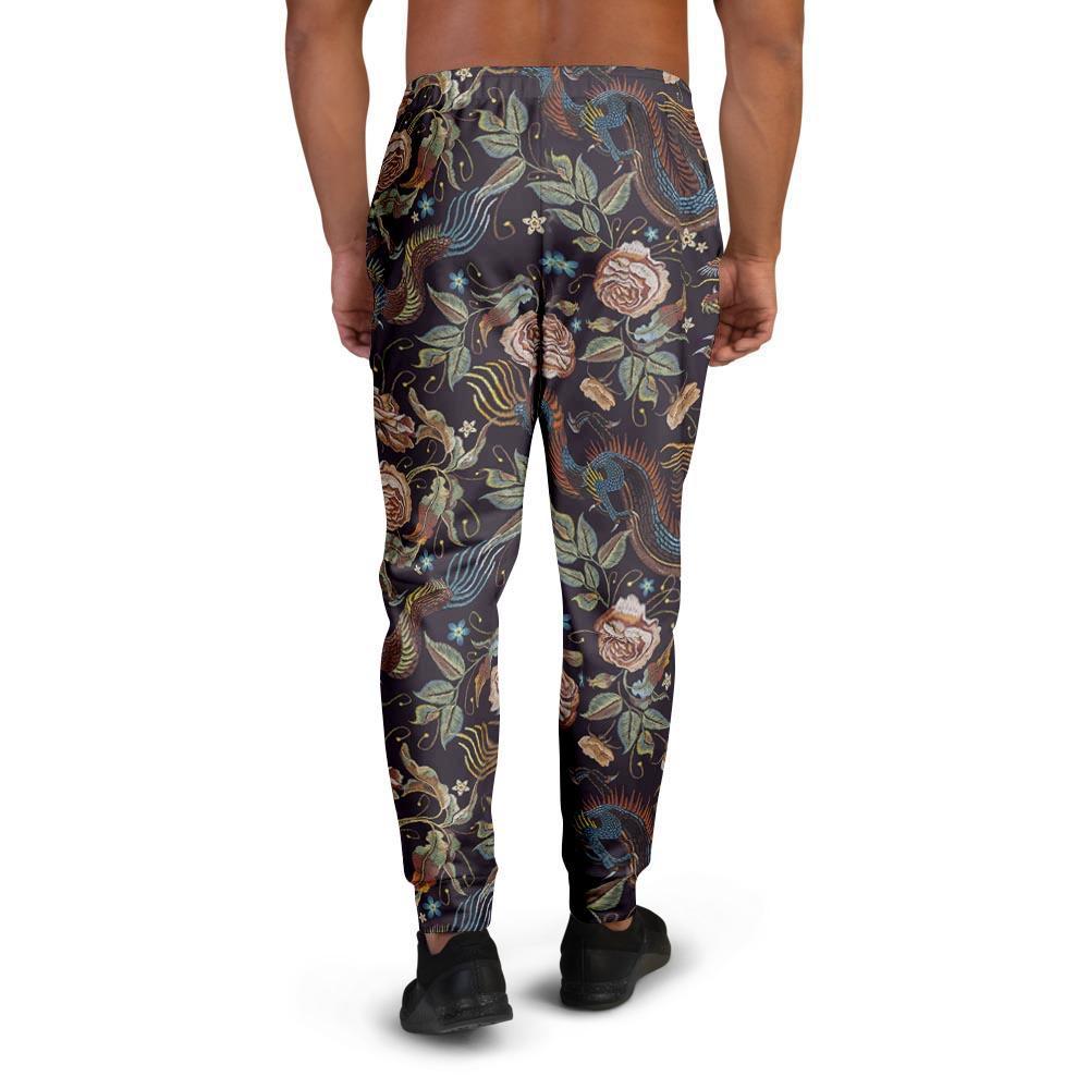 Vintage Chinese Dragon Floral Print Men's Joggers-grizzshop