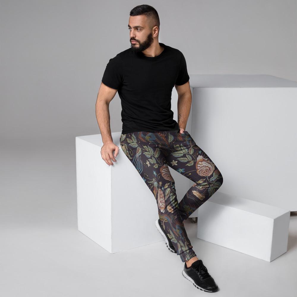Vintage Chinese Dragon Floral Print Men's Joggers-grizzshop
