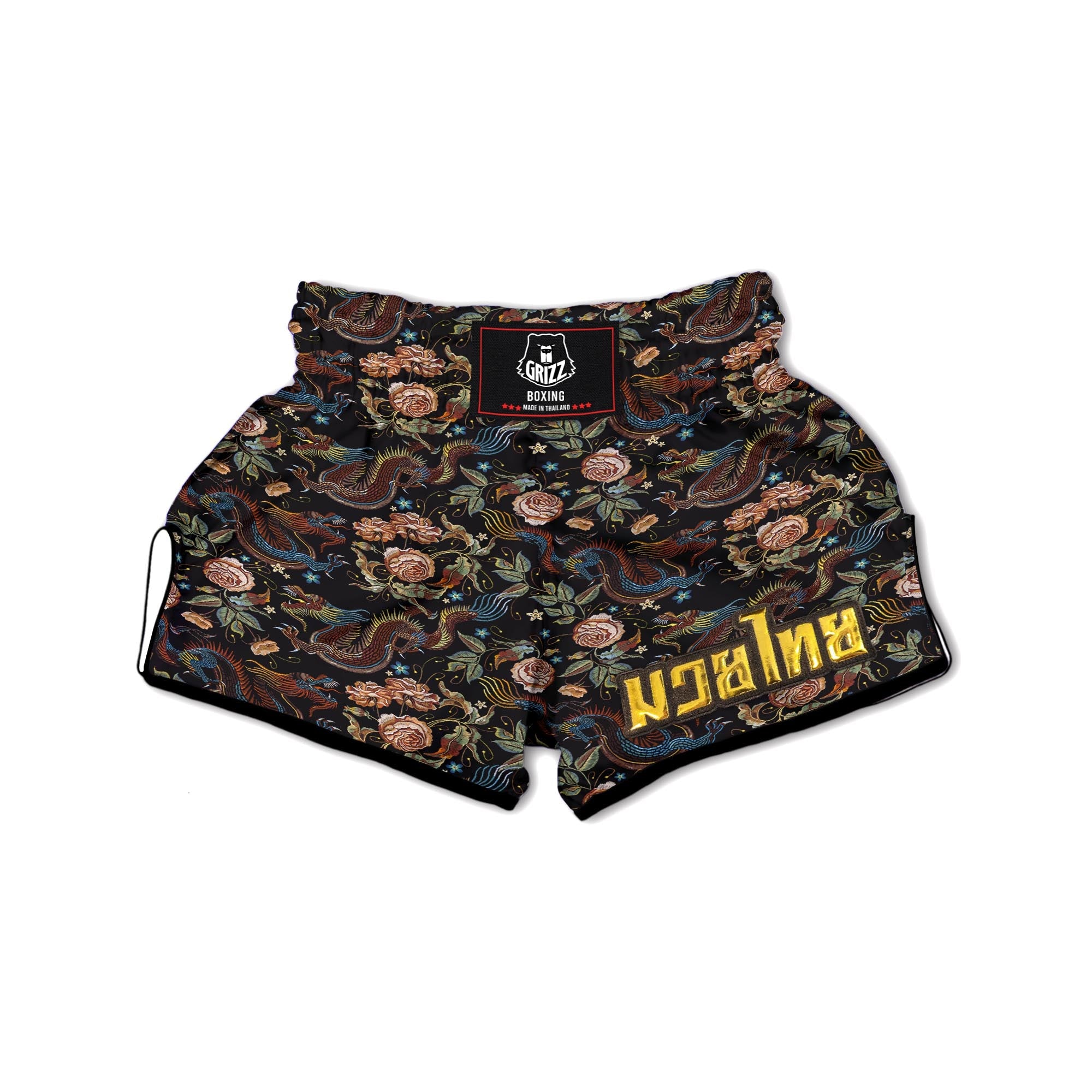 Vintage Chinese Dragon Floral Print Muay Thai Boxing Shorts-grizzshop