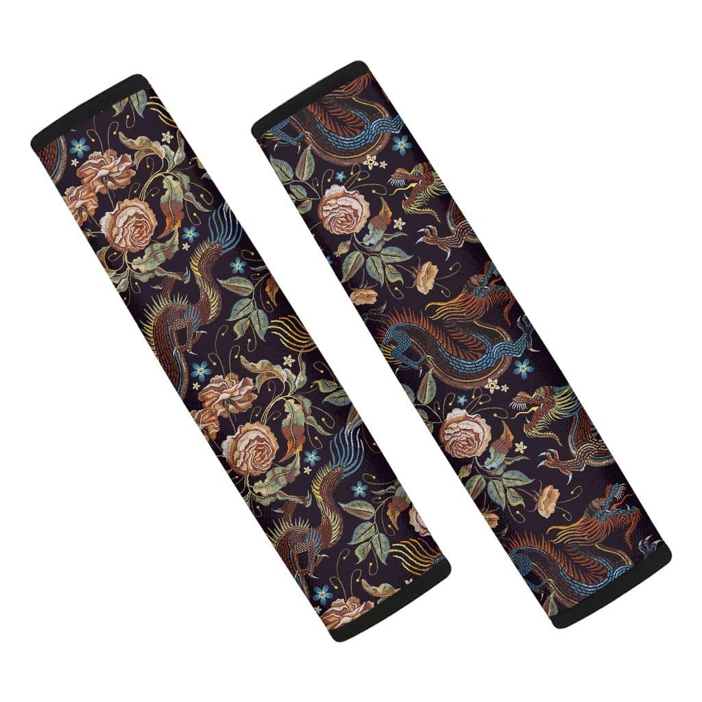 Vintage Chinese Dragon Floral Print Seat Belt Cover-grizzshop