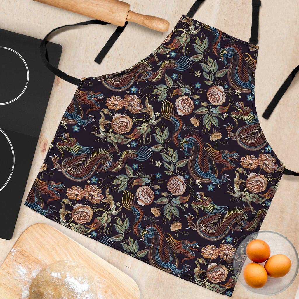 Vintage Chinese Dragon Floral Print Women's Apron-grizzshop