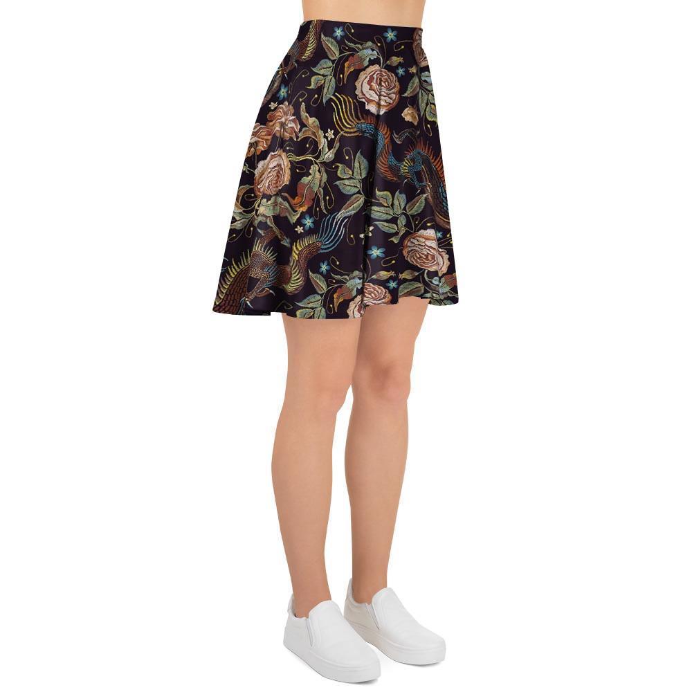 Vintage Chinese Dragon Floral Print Women's Skirt-grizzshop