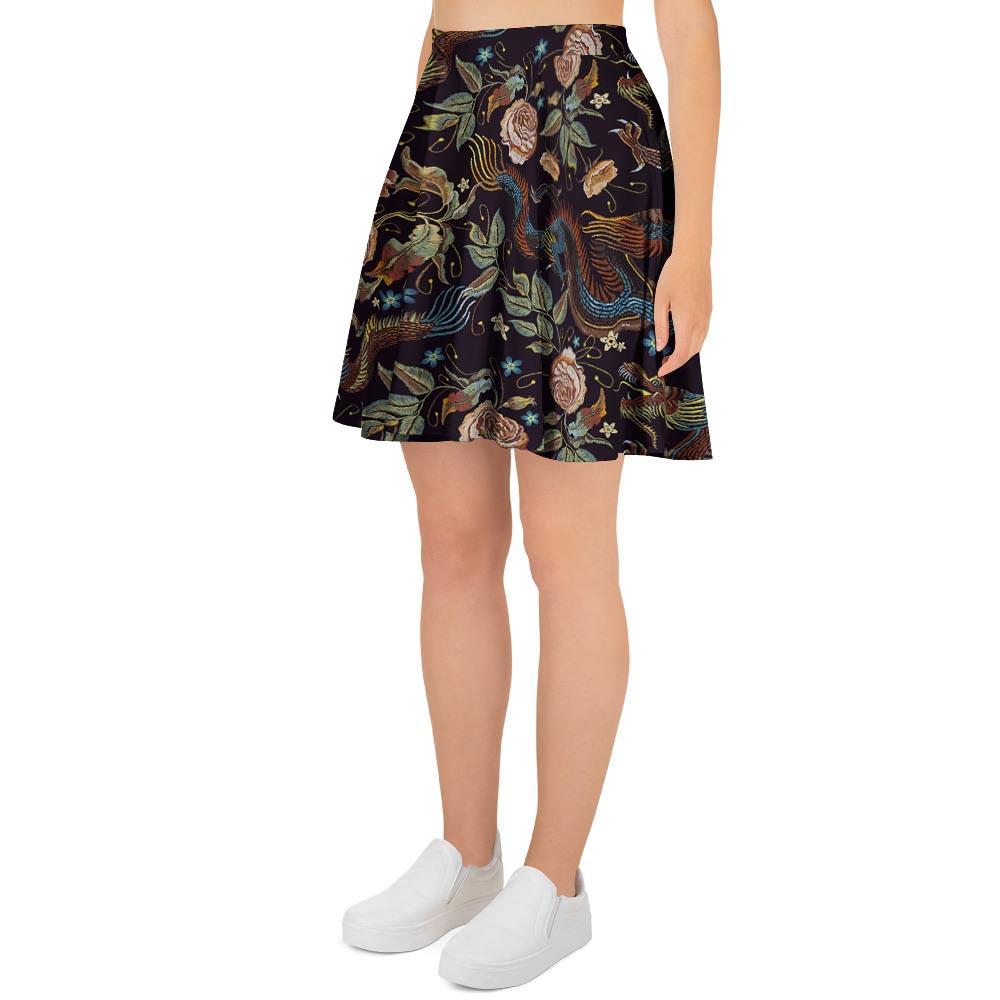 Vintage Chinese Dragon Floral Print Women's Skirt-grizzshop