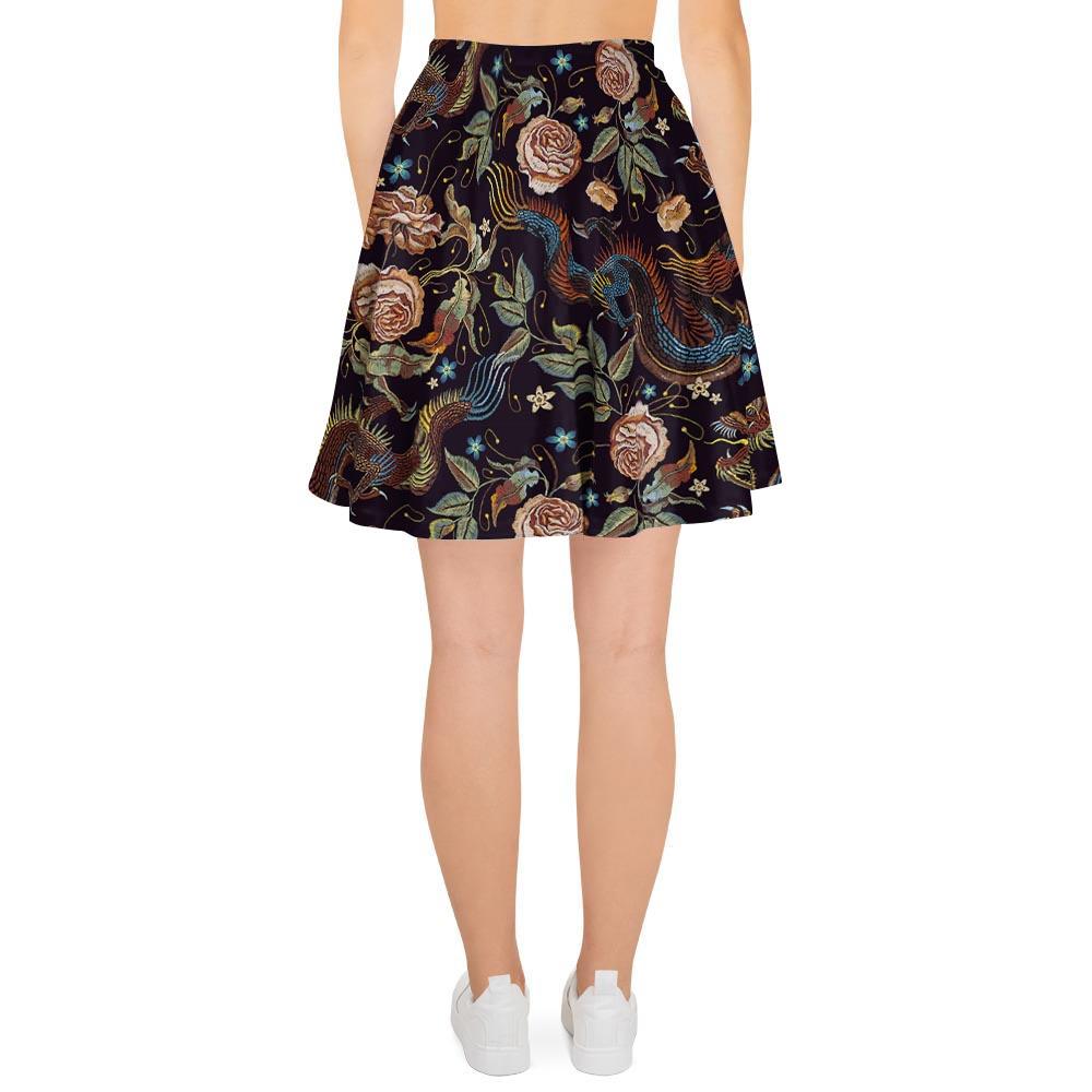 Vintage Chinese Dragon Floral Print Women's Skirt-grizzshop