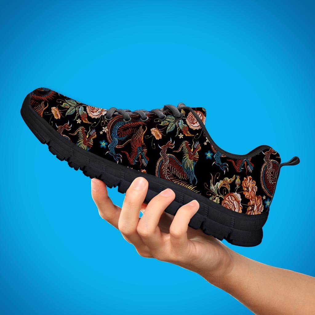 Vintage Chinese Dragon Floral Print Women's Sneakers-grizzshop