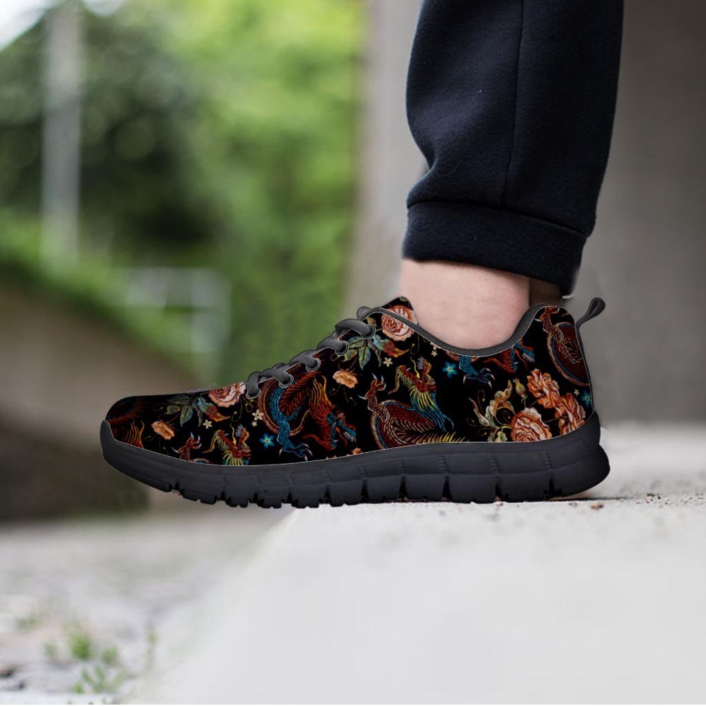 Vintage Chinese Dragon Floral Print Women's Sneakers-grizzshop