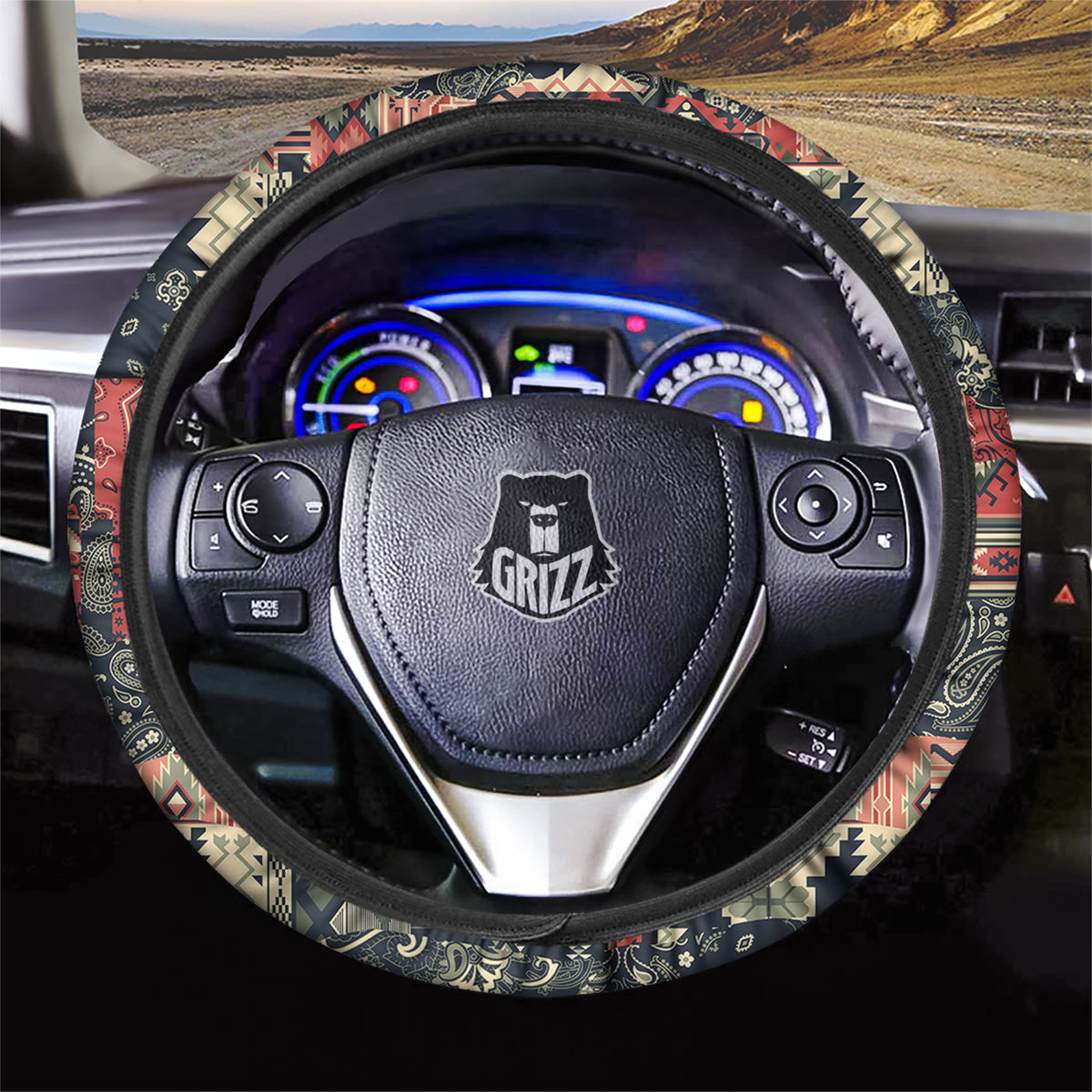 Vintage Color Bandana Patchwork Abstract Print Pattern Car Steering Wheel Cover-grizzshop