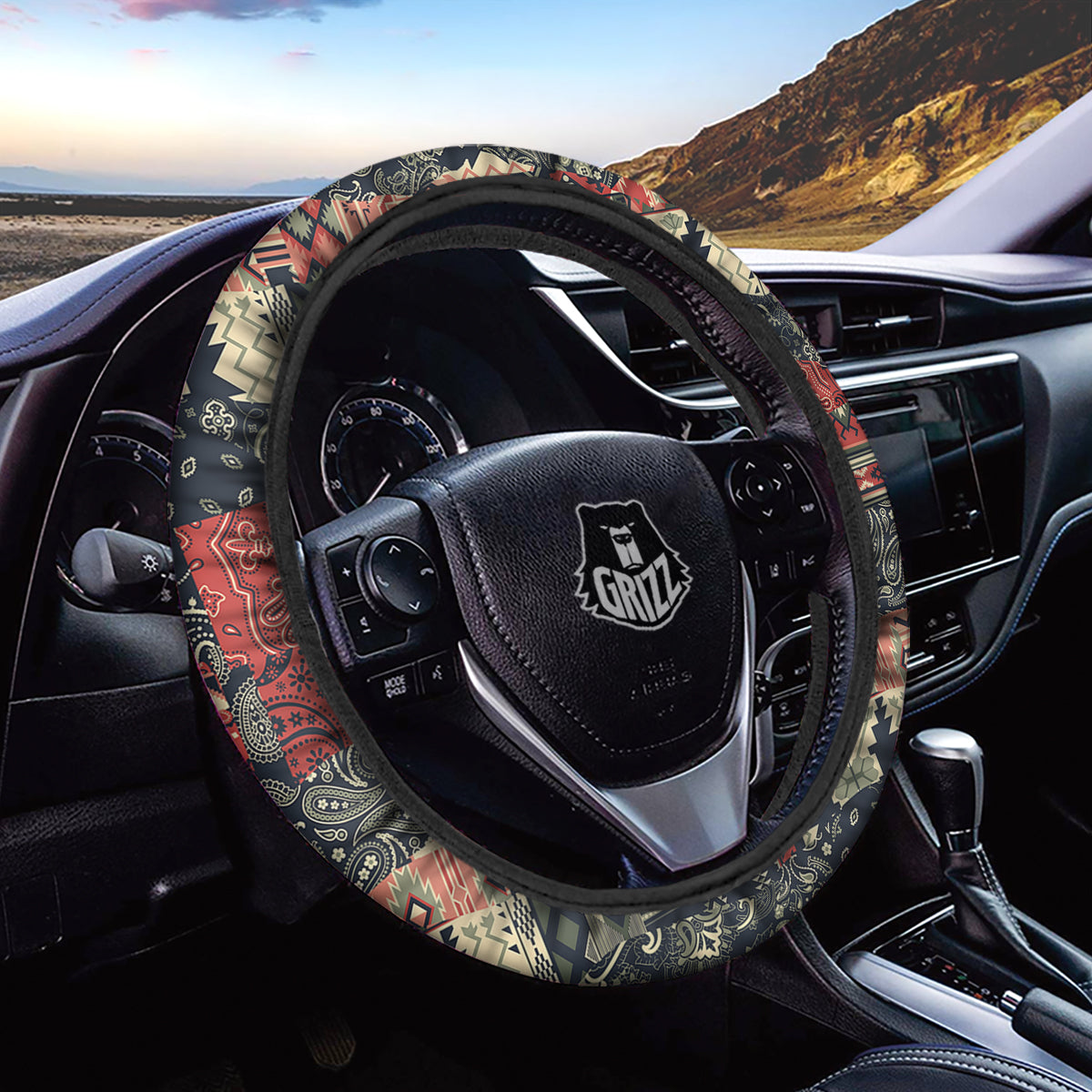 Vintage Color Bandana Patchwork Abstract Print Pattern Car Steering Wheel Cover-grizzshop