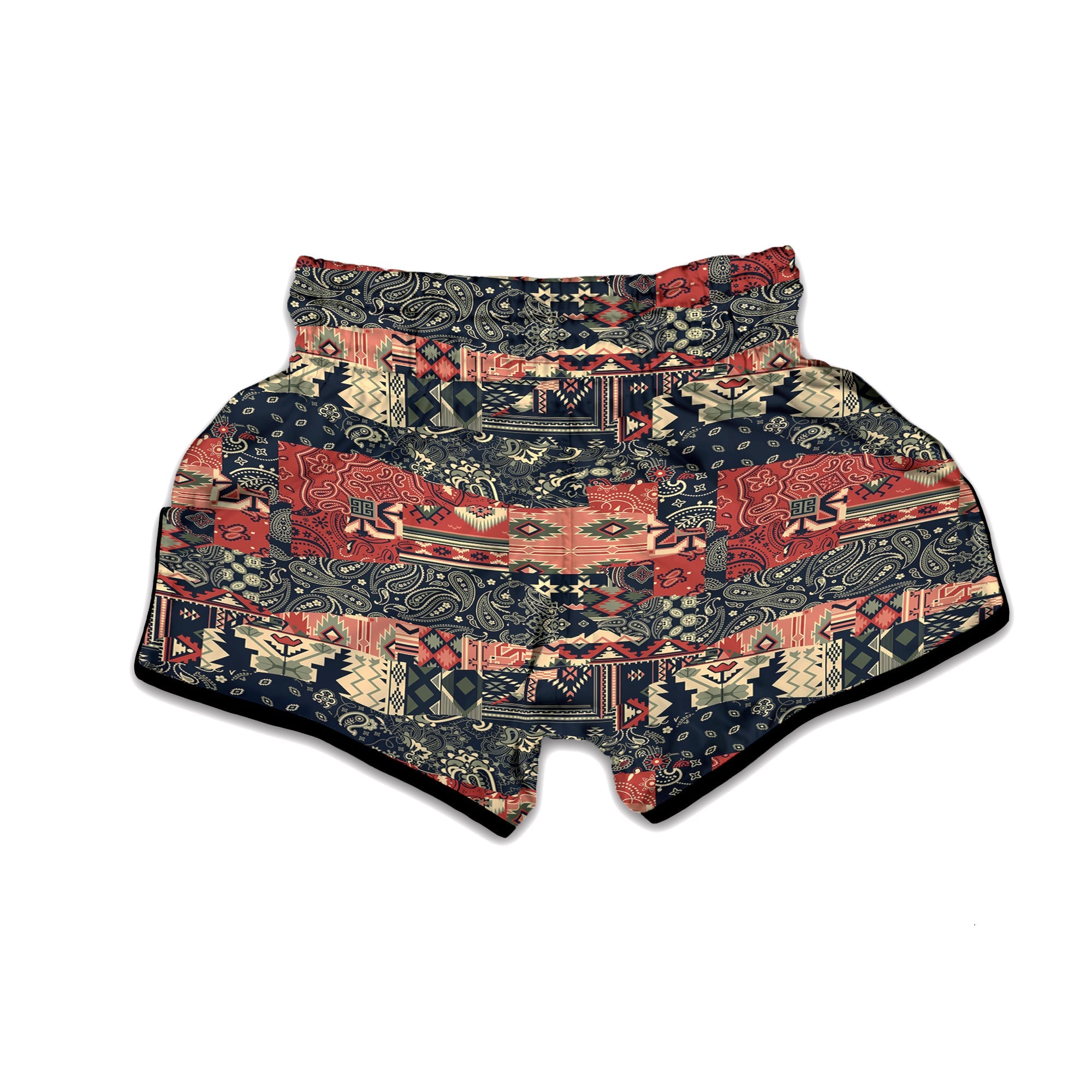 Vintage Color Bandana Patchwork Abstract Print Pattern Muay Thai Boxing Shorts-grizzshop