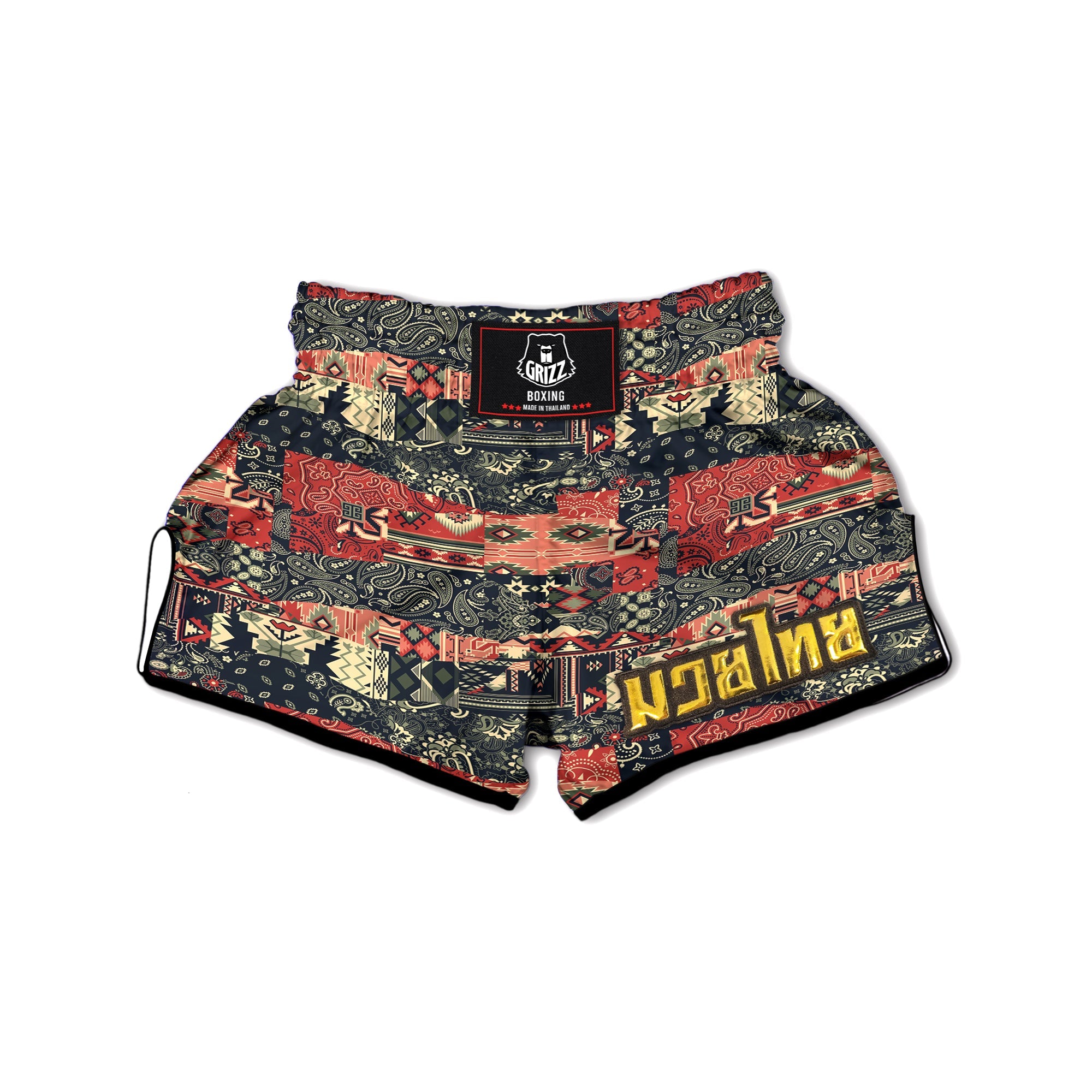 Vintage Color Bandana Patchwork Abstract Print Pattern Muay Thai Boxing Shorts-grizzshop