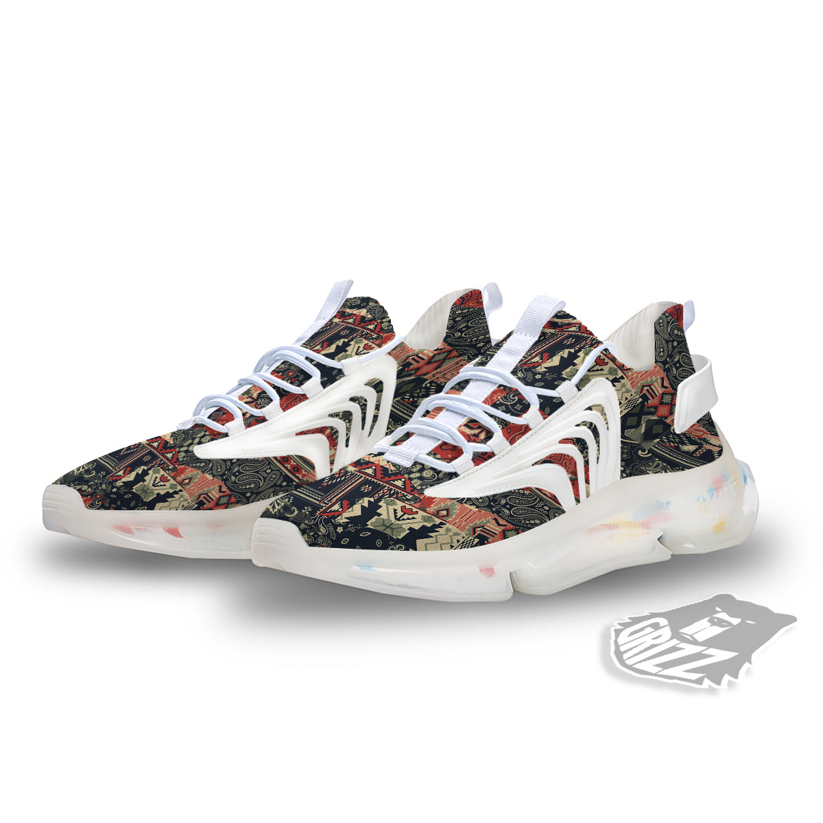 Vintage Color Bandana Patchwork Abstract Print Pattern White Gym Shoes-grizzshop
