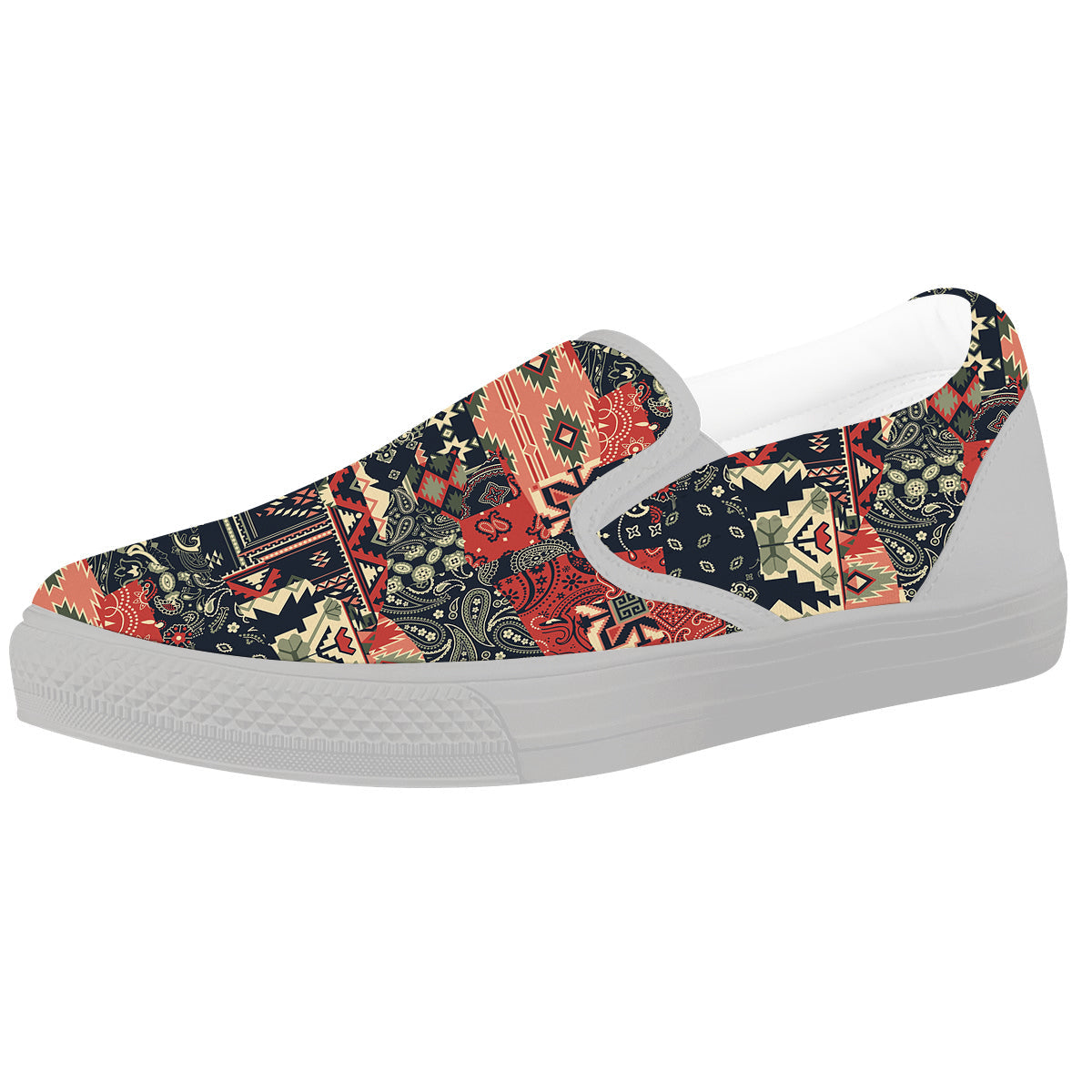 Vintage Color Bandana Patchwork Abstract Print Pattern White Slip On Shoes-grizzshop