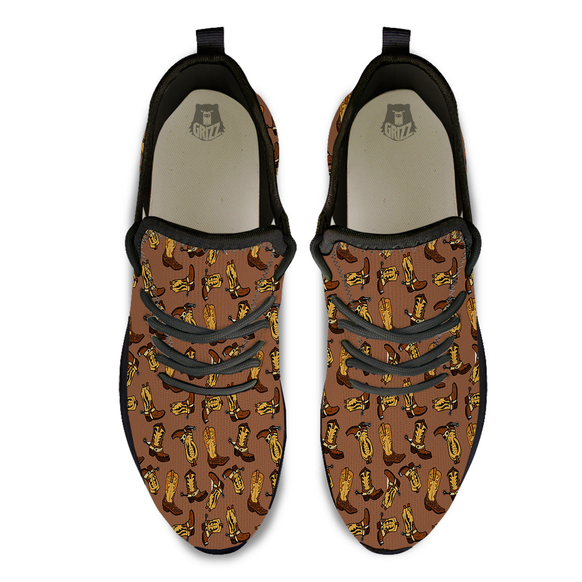 Vintage Cowboy Boots Print Pattern Black Athletic Shoes-grizzshop