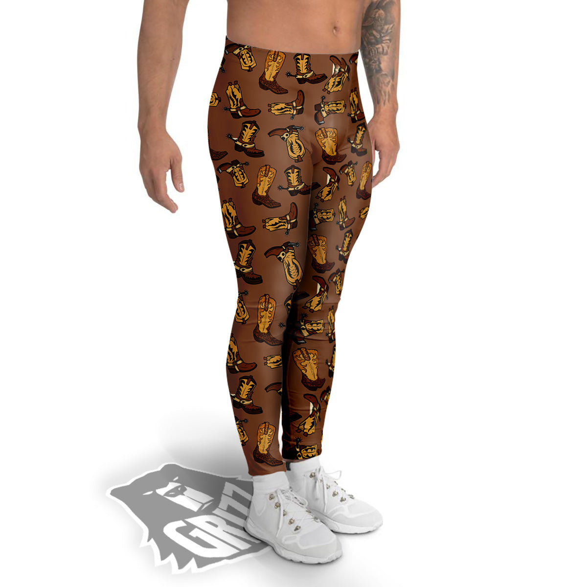 Vintage Cowboy Boots Print Pattern Men's Leggings-grizzshop