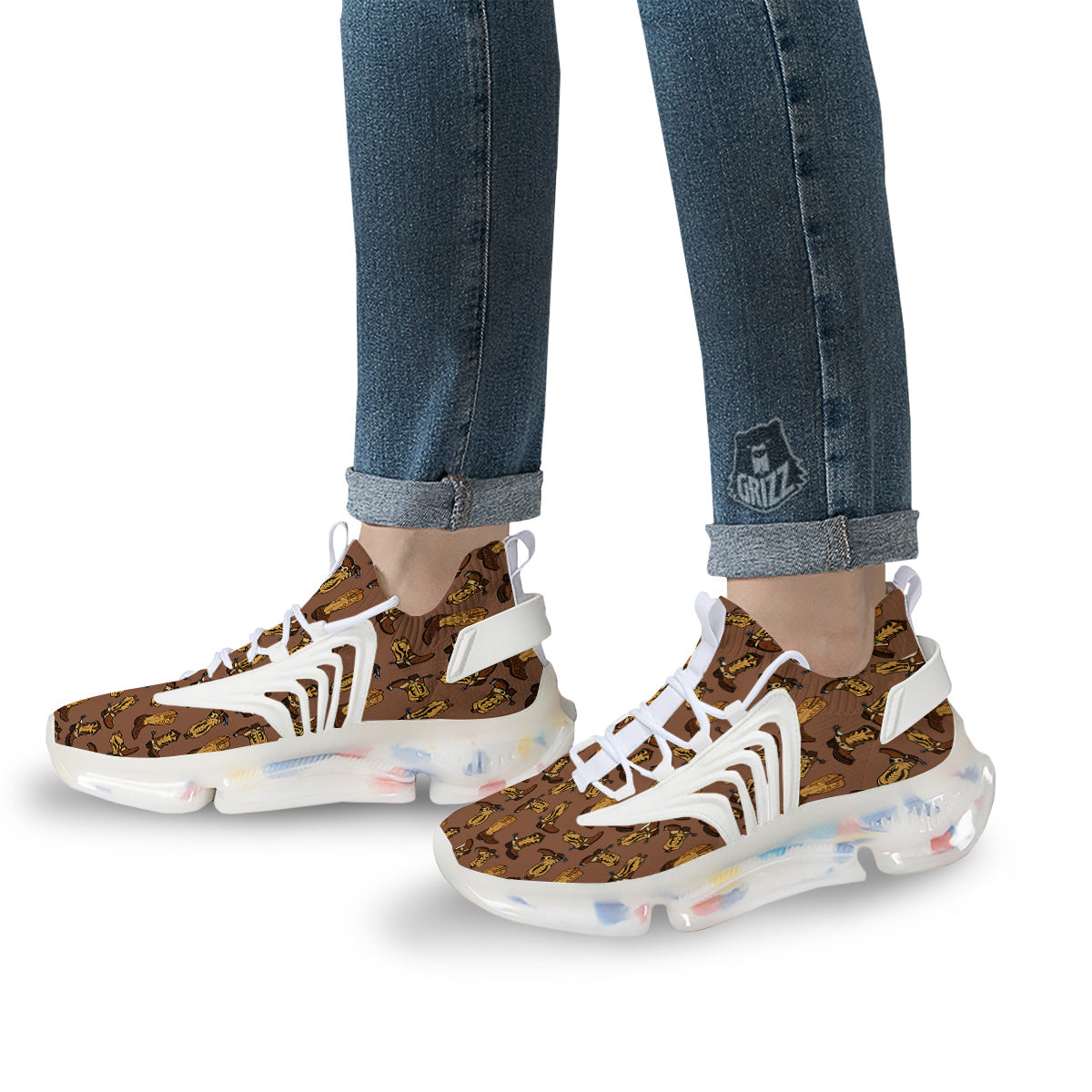 Vintage Cowboy Boots Print Pattern White Gym Shoes-grizzshop