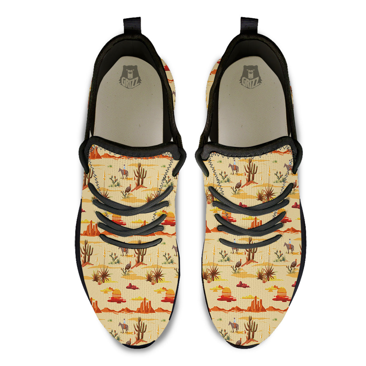 Vintage Cowboy Print Pattern Black Athletic Shoes-grizzshop