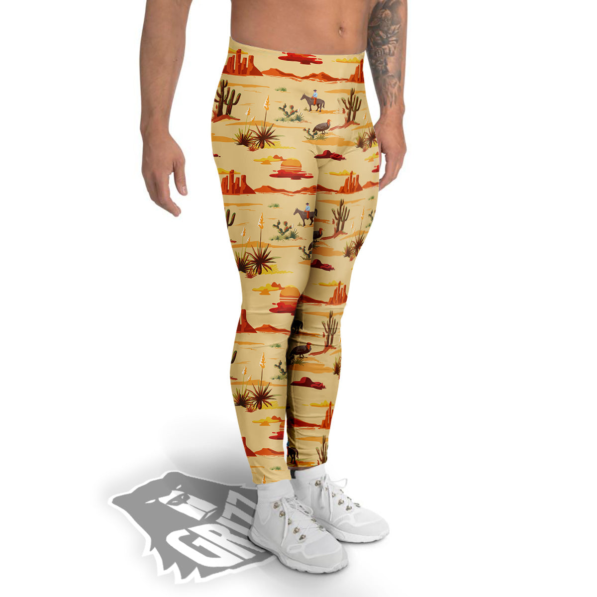 Vintage Cowboy Print Pattern Men's Leggings-grizzshop