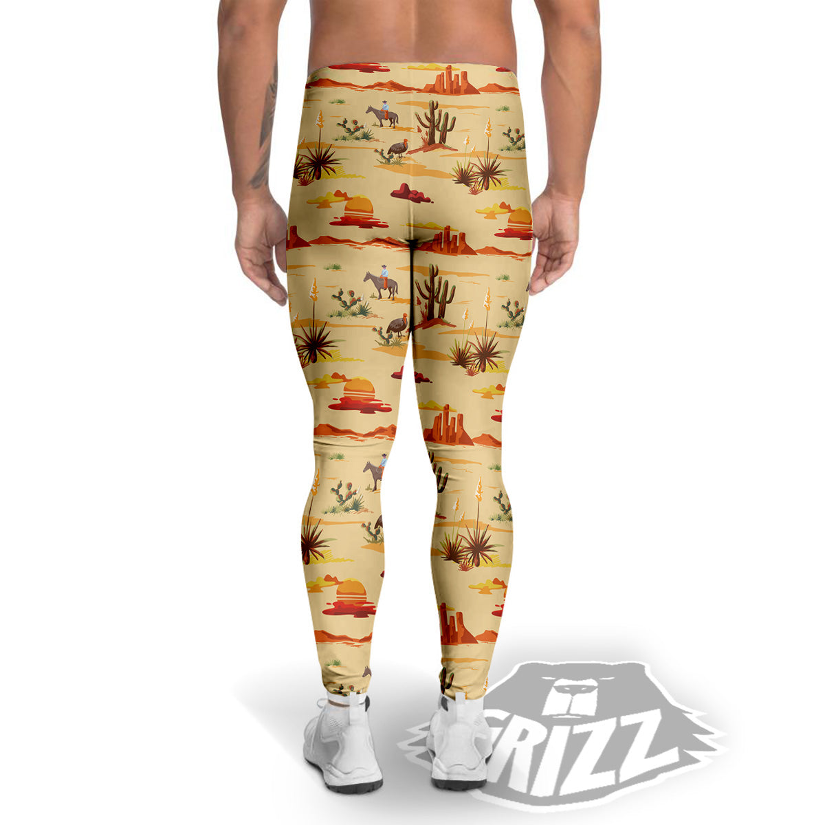 Vintage Cowboy Print Pattern Men's Leggings-grizzshop