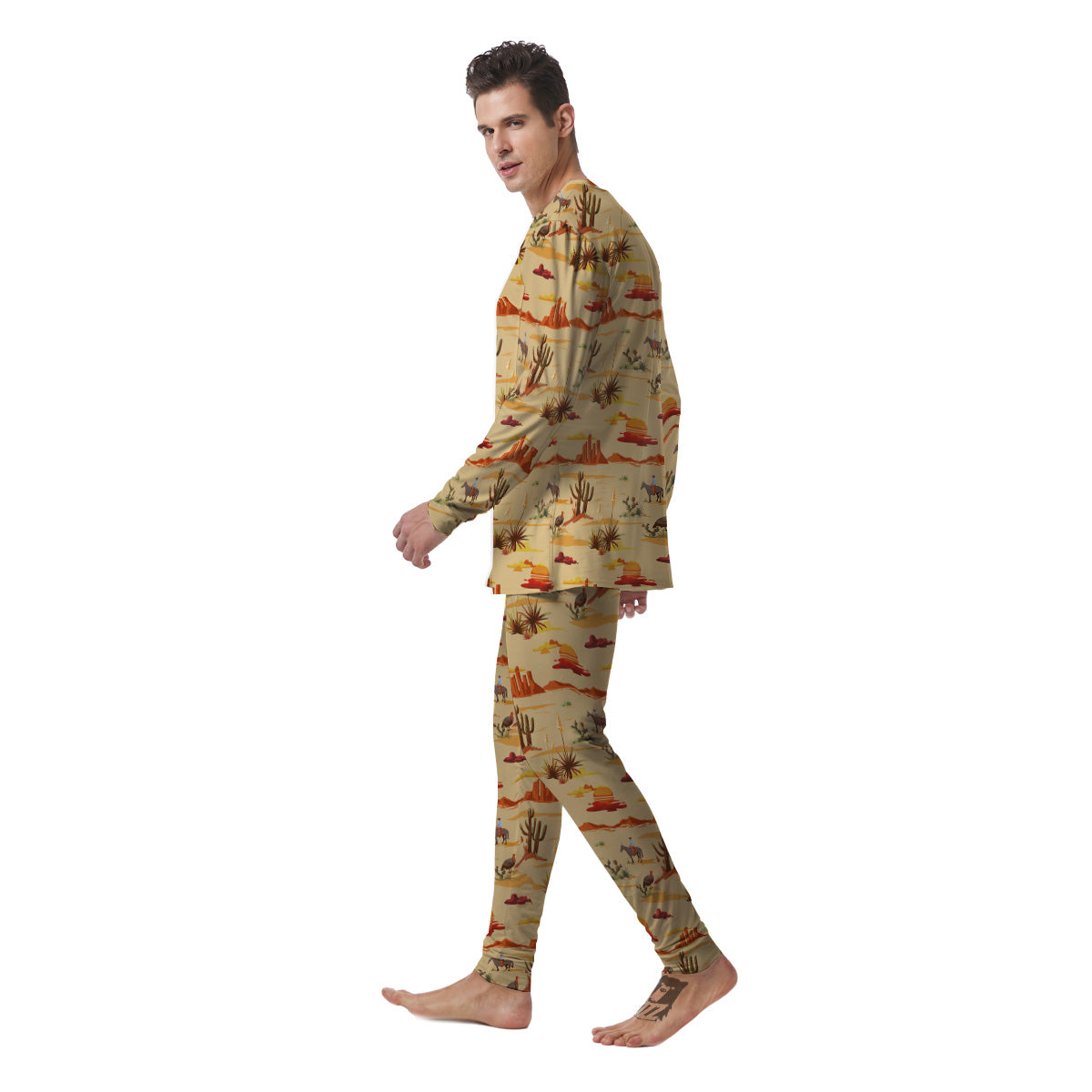 Vintage Cowboy Print Pattern Men's Pajamas-grizzshop