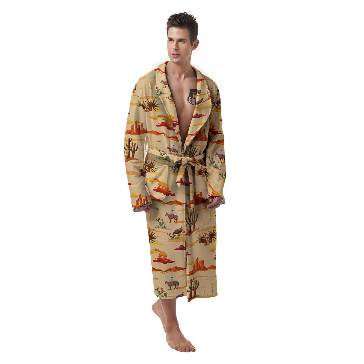 Vintage Cowboy Print Pattern Men's Robe-grizzshop