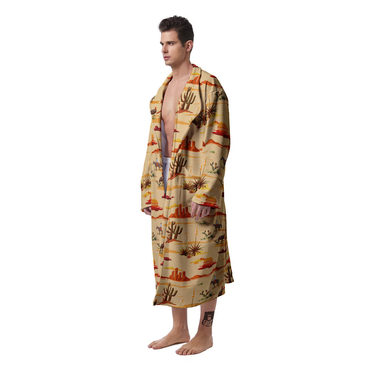 Vintage Cowboy Print Pattern Men's Robe-grizzshop