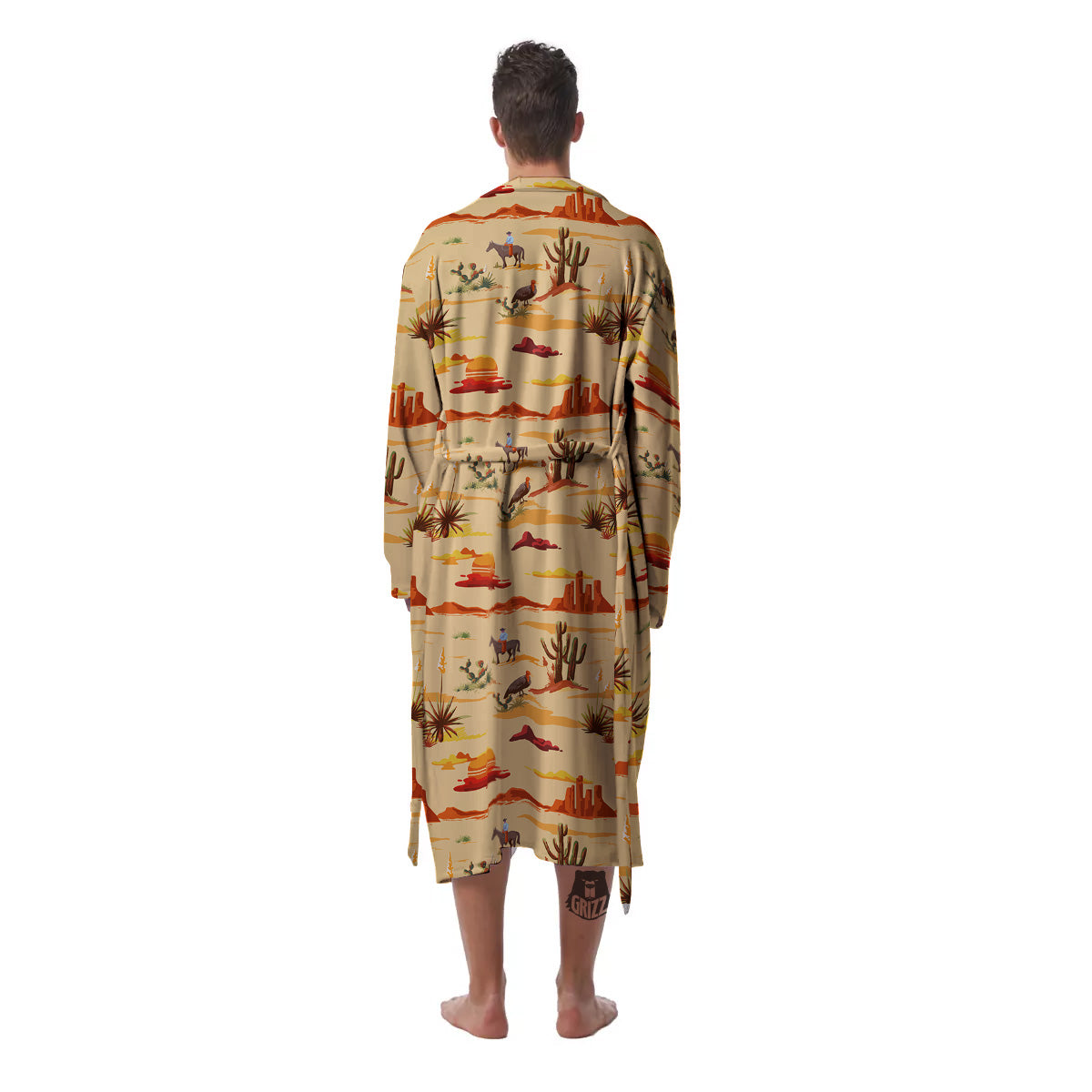 Vintage Cowboy Print Pattern Men's Robe-grizzshop