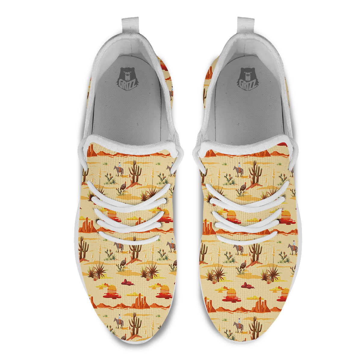 Vintage Cowboy Print Pattern White Athletic Shoes-grizzshop