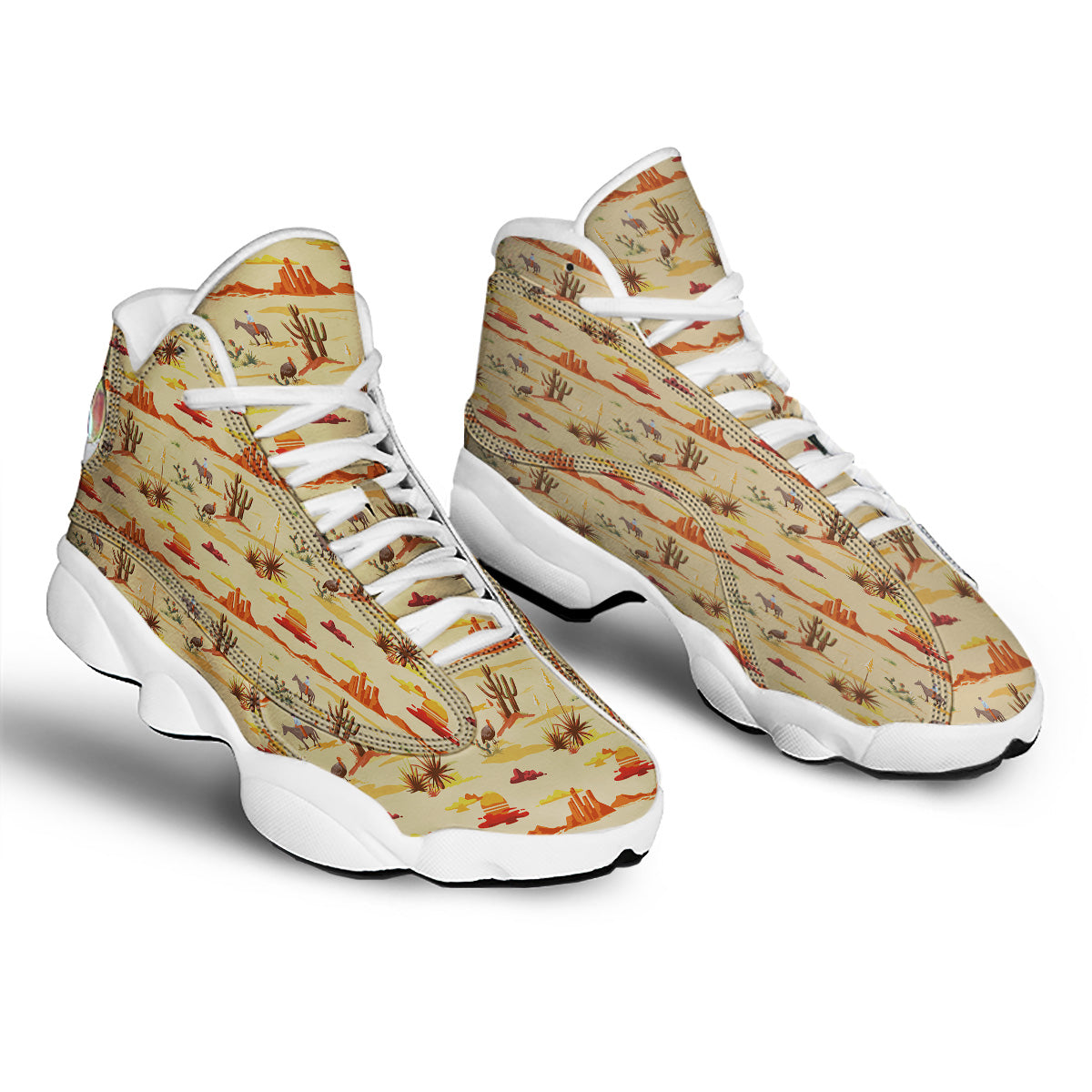 Vintage Cowboy Print Pattern White Basketball Shoes-grizzshop