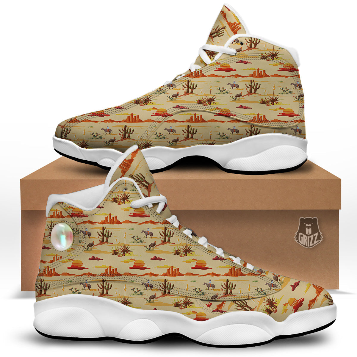 Vintage Cowboy Print Pattern White Basketball Shoes-grizzshop