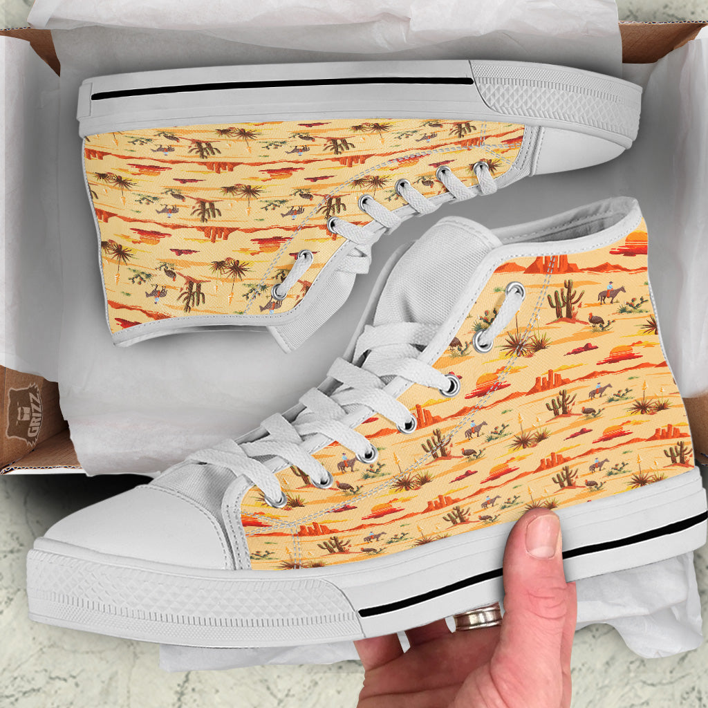 Vintage Cowboy Print Pattern White High Top Shoes-grizzshop