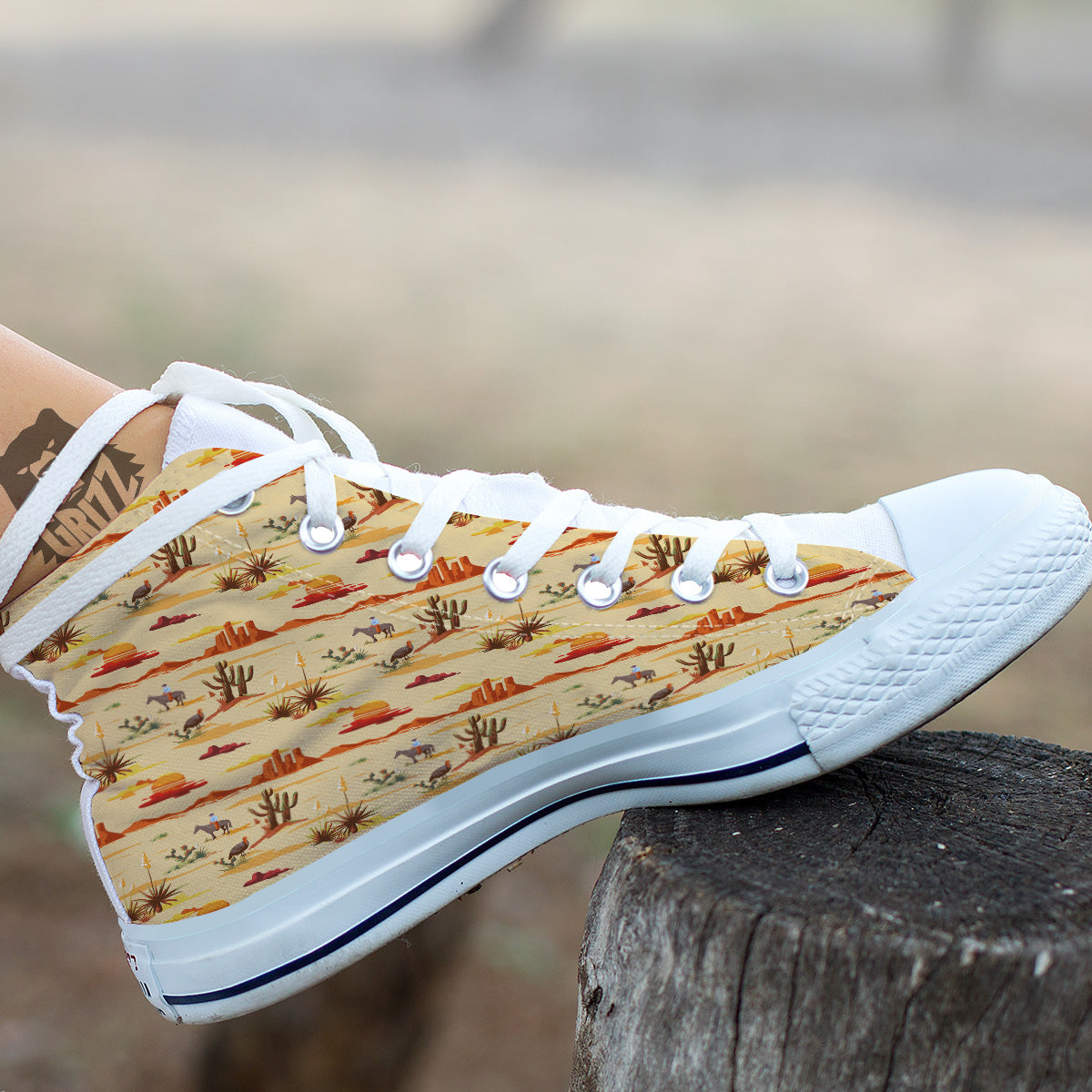 Vintage Cowboy Print Pattern White High Top Shoes-grizzshop