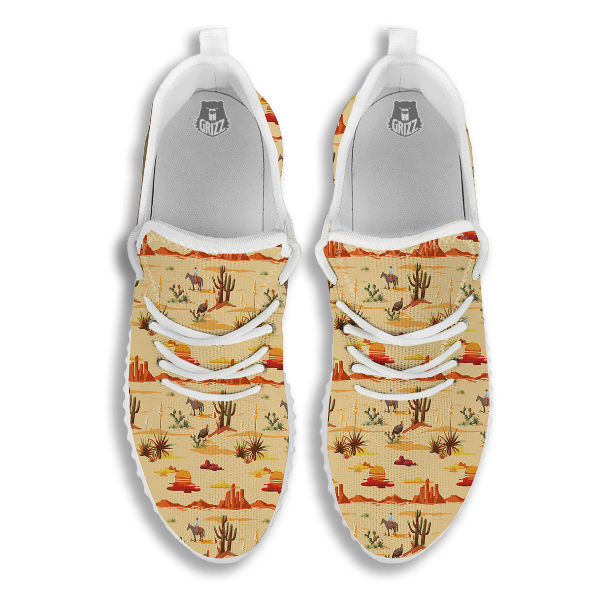 Vintage Cowboy Print Pattern White Walking Shoes-grizzshop