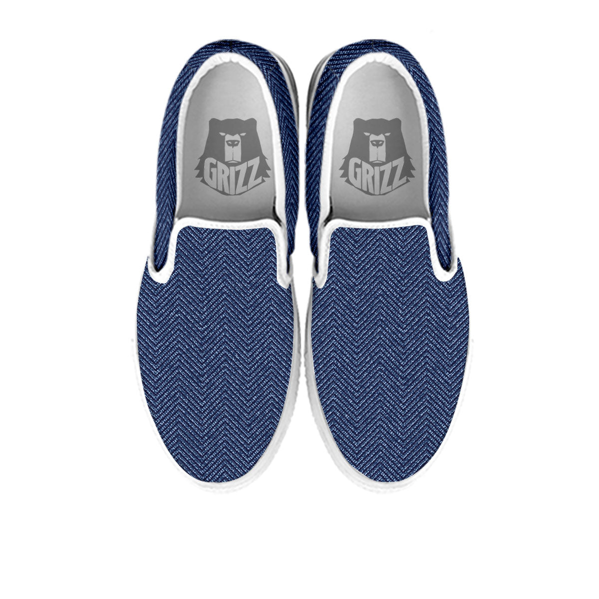 Vintage Denim Blue Jeans Print Pattern White Slip On Shoes-grizzshop