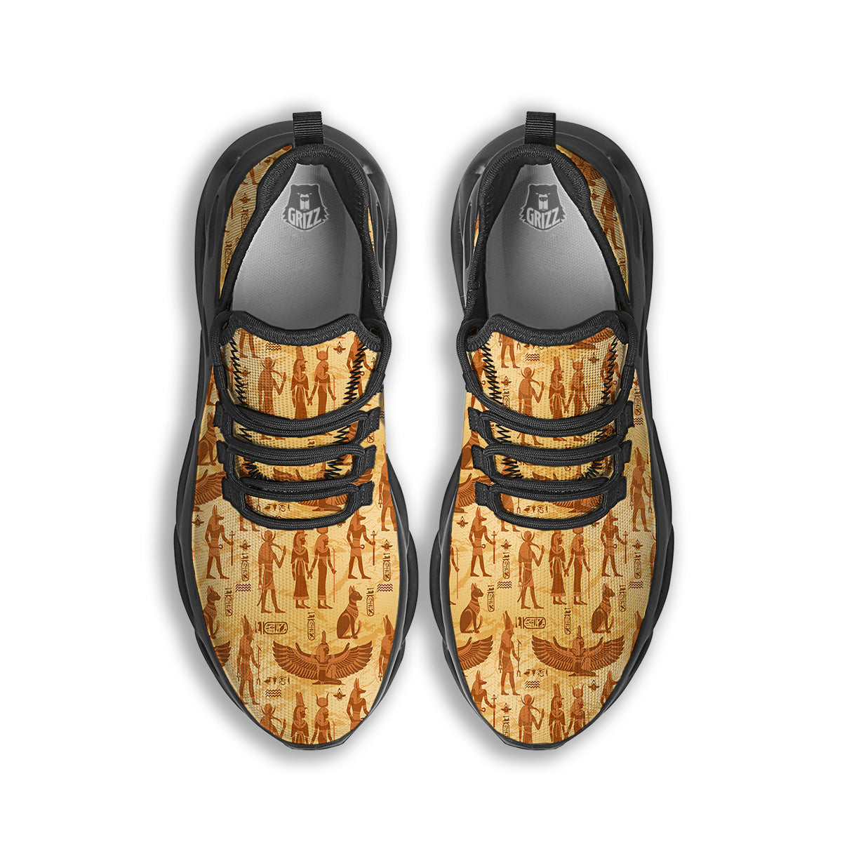 Vintage Egypt Papyrus Ancient Print Pattern Black Running Shoes-grizzshop