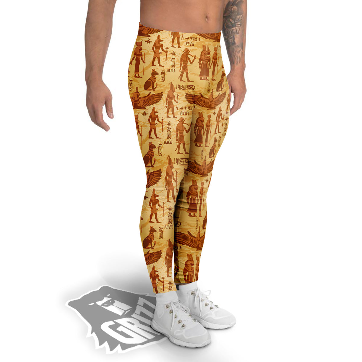 Vintage Egypt Papyrus Ancient Print Pattern Men's Leggings-grizzshop