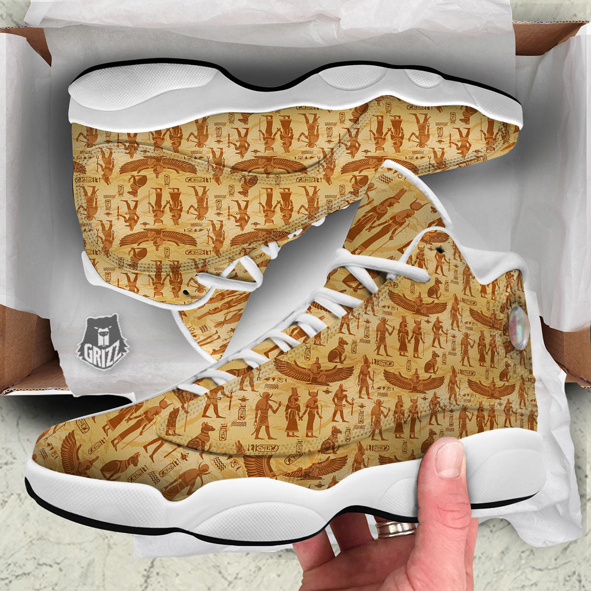 Vintage Egypt Papyrus Ancient Print Pattern White Basketball Shoes-grizzshop