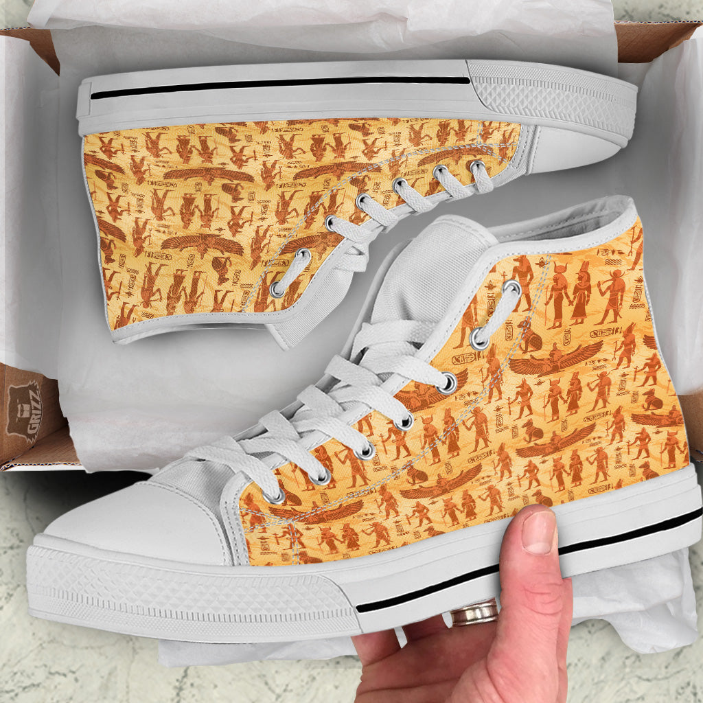Vintage Egypt Papyrus Ancient Print Pattern White High Top Shoes-grizzshop