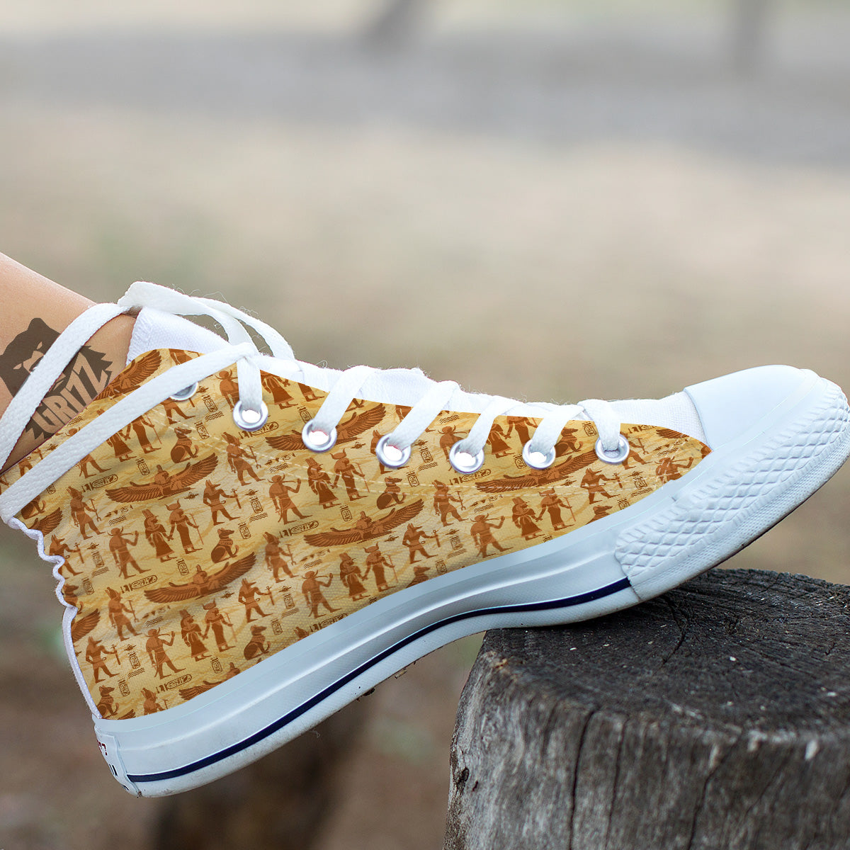 Vintage Egypt Papyrus Ancient Print Pattern White High Top Shoes-grizzshop