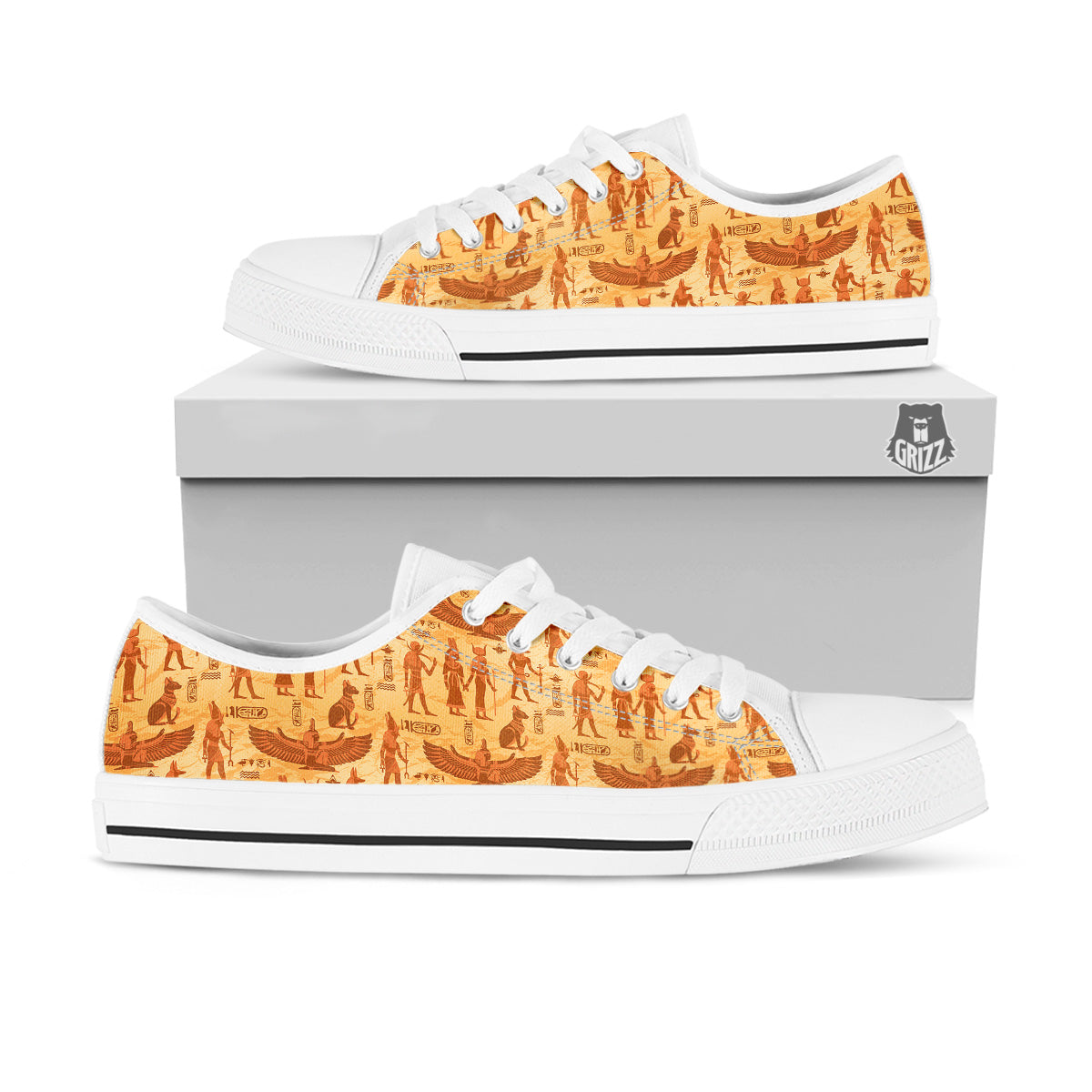 Vintage Egypt Papyrus Ancient Print Pattern White Low Top Shoes-grizzshop
