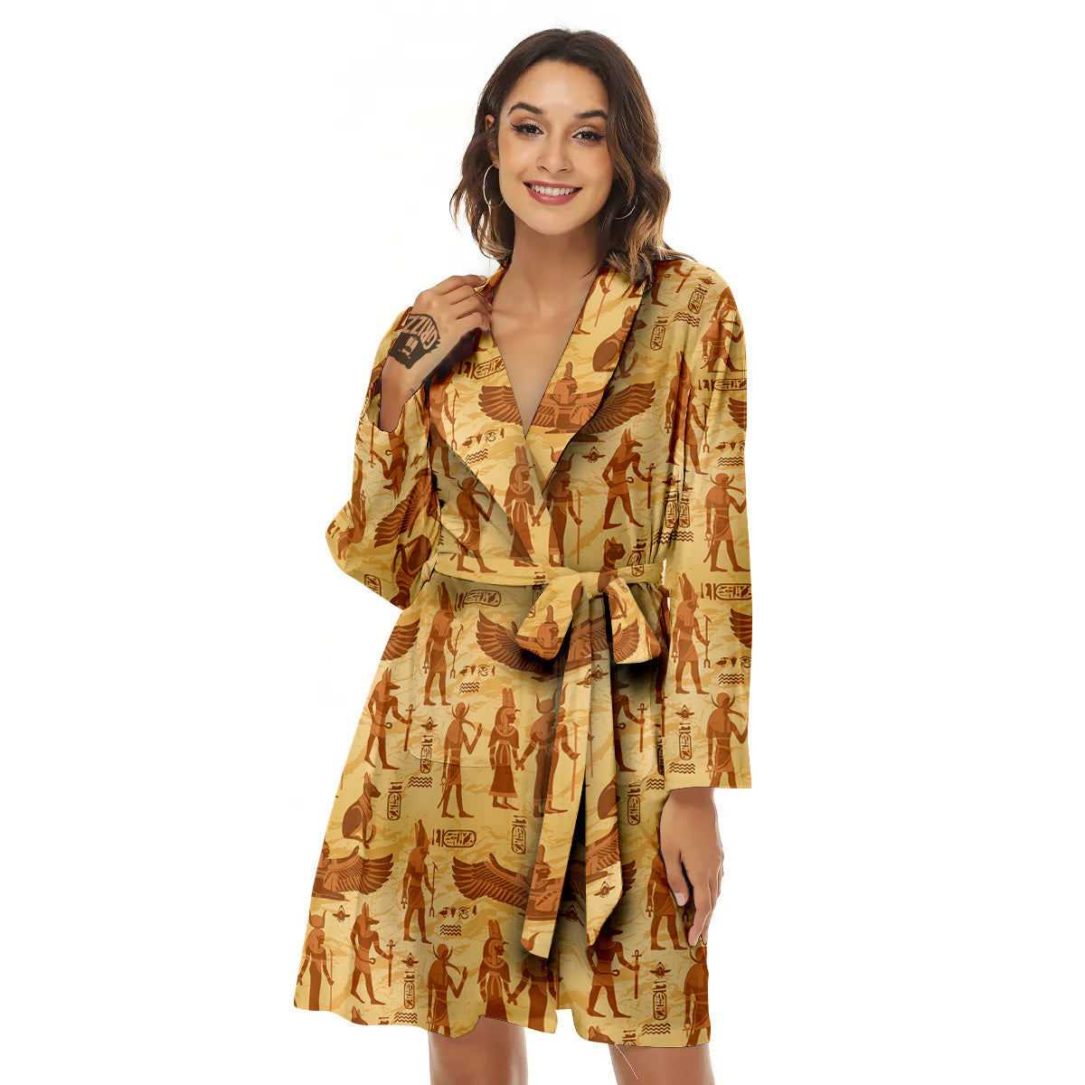 Vintage Egypt Papyrus Ancient Print Pattern Women's Robe-grizzshop