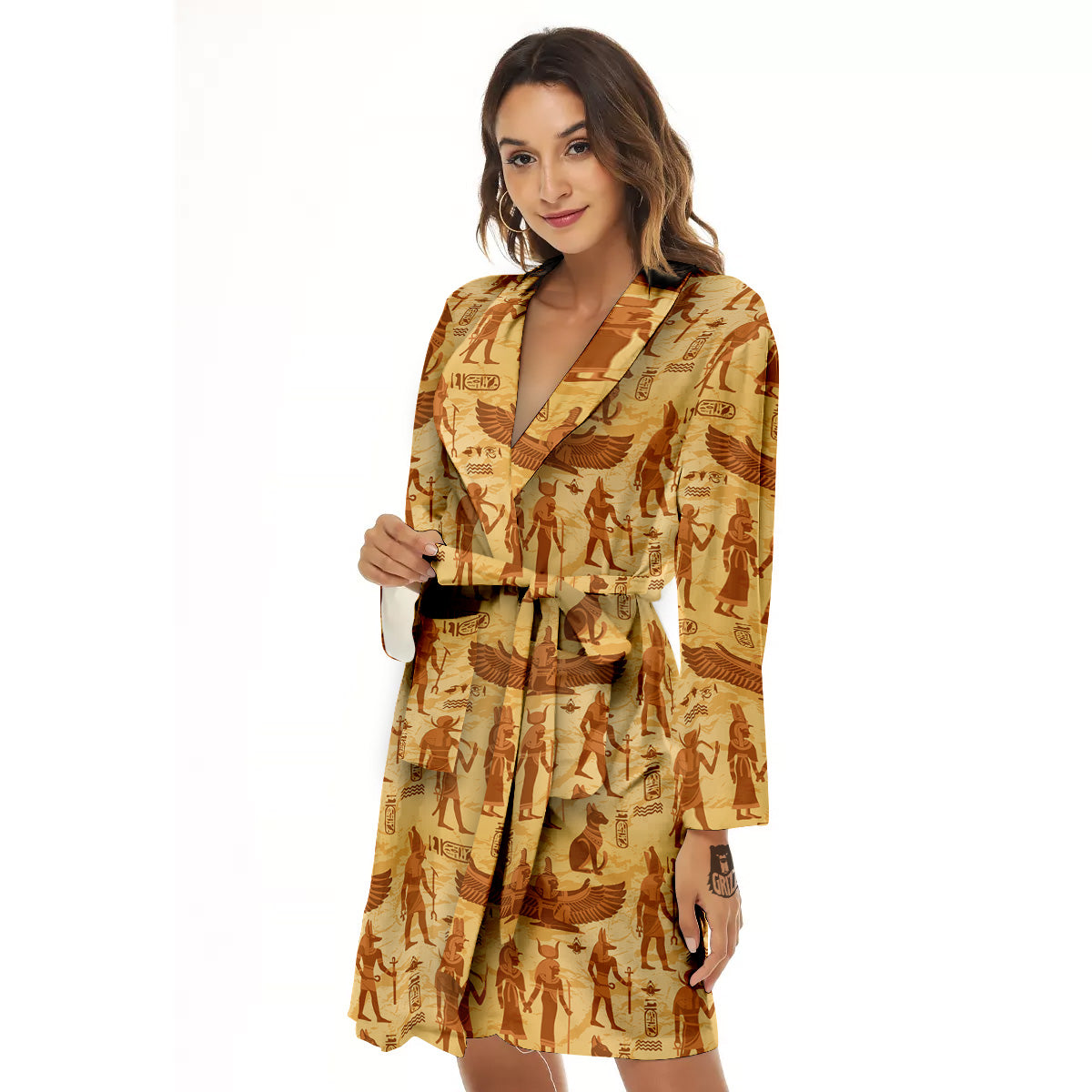 Vintage Egypt Papyrus Ancient Print Pattern Women's Robe-grizzshop
