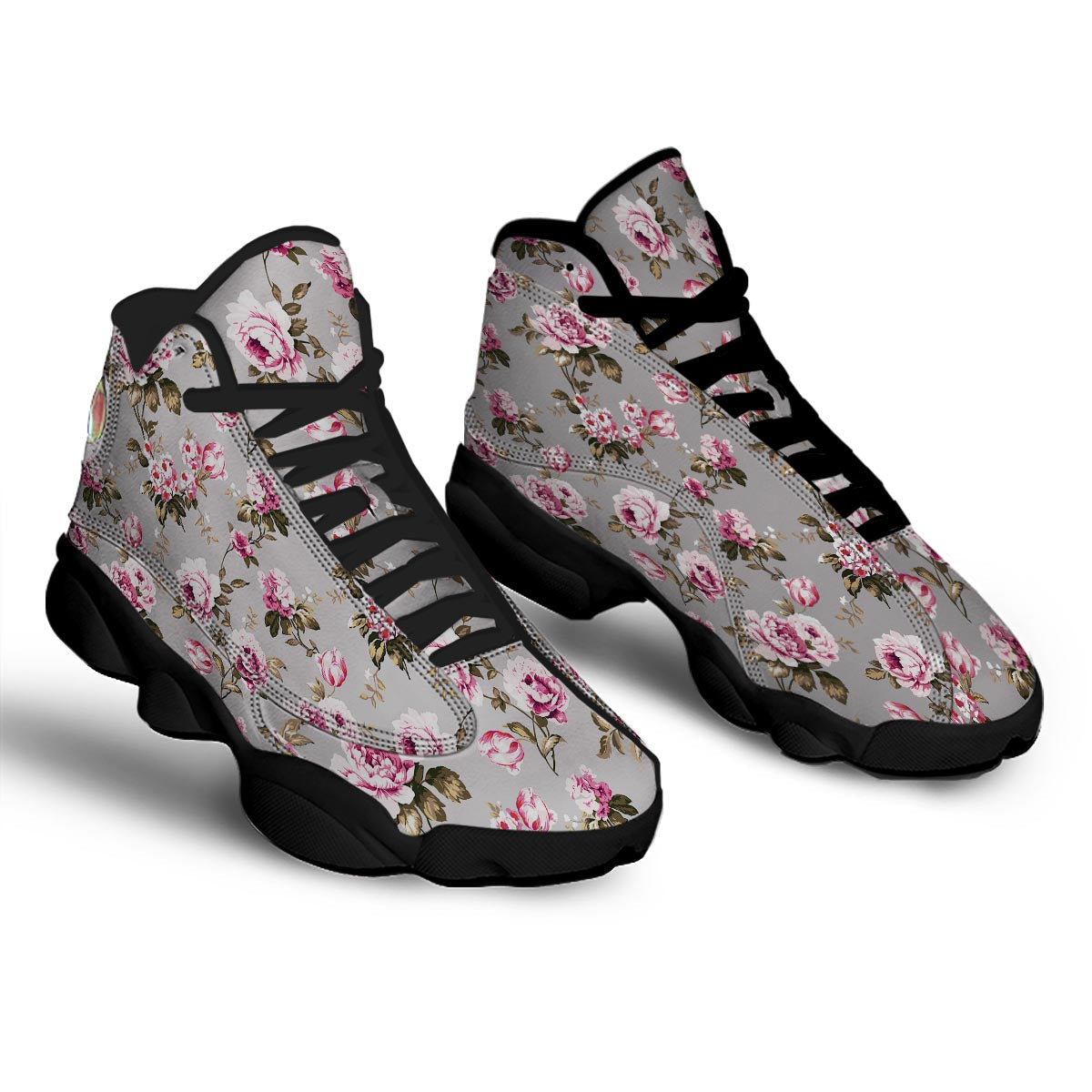 Vintage Floral Shabby Chic Print Pattern Black Basketball Shoes-grizzshop