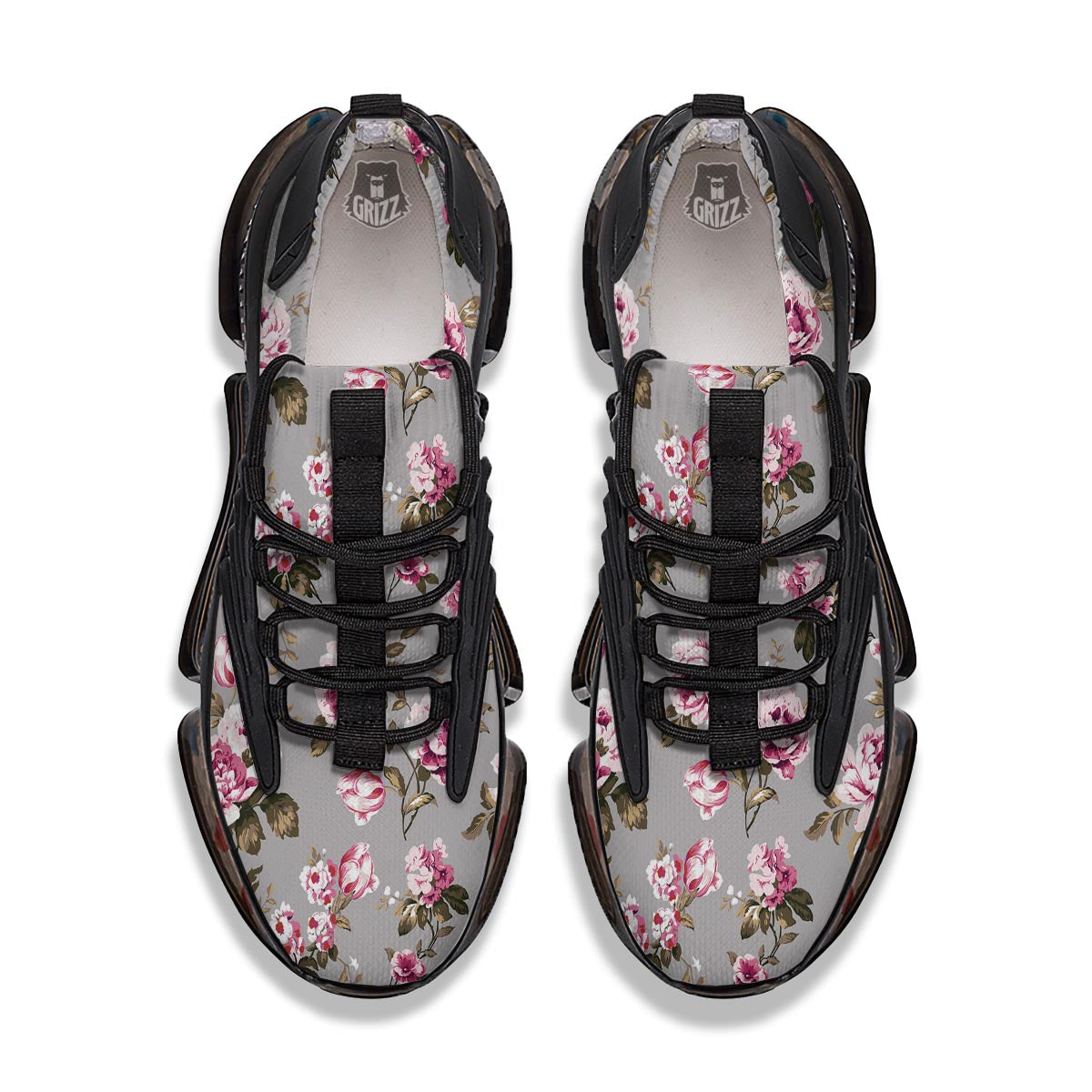 Vintage Floral Shabby Chic Print Pattern Black Gym Shoes-grizzshop